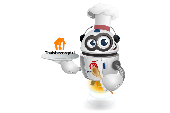 B de Mascotte met het logo van thuisbezorgd